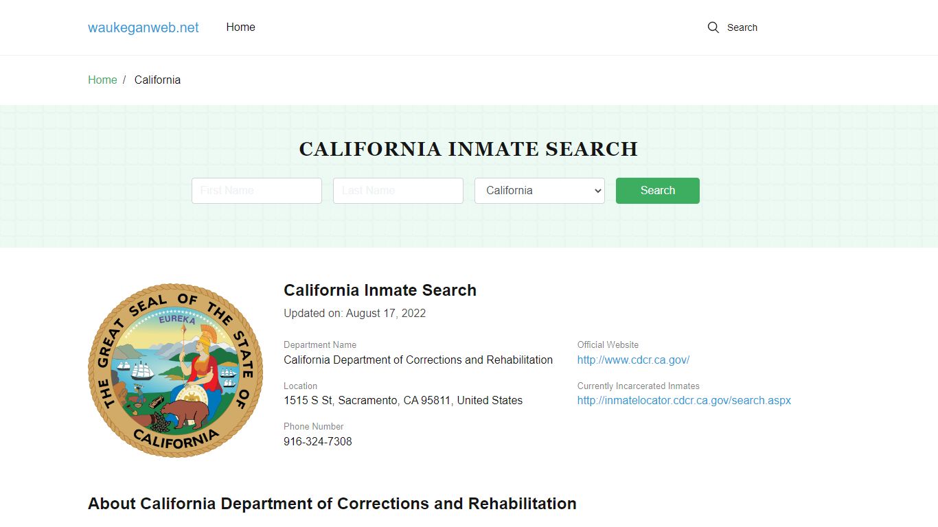 California Inmate Search – California Department of Corrections and ...